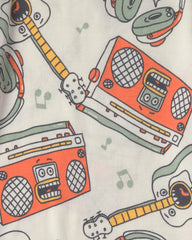 Boys 'Dance Vibes' 100% Cotton 4-Piece Pajama Set - Ivory/Orange