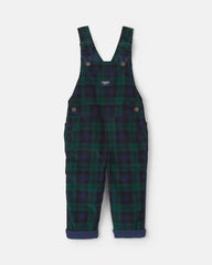 Toddler Boy Plaid Corduroy Overalls - Navy Blue/Green