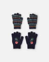 Boys 2-Pack Astronaut Dinosaur Striped Mittens - Black/Blue