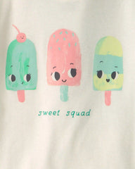 Girls 'Sweet Squad' Popsicle 100% Cotton 4-Piece Pajama Set - Blue/Green