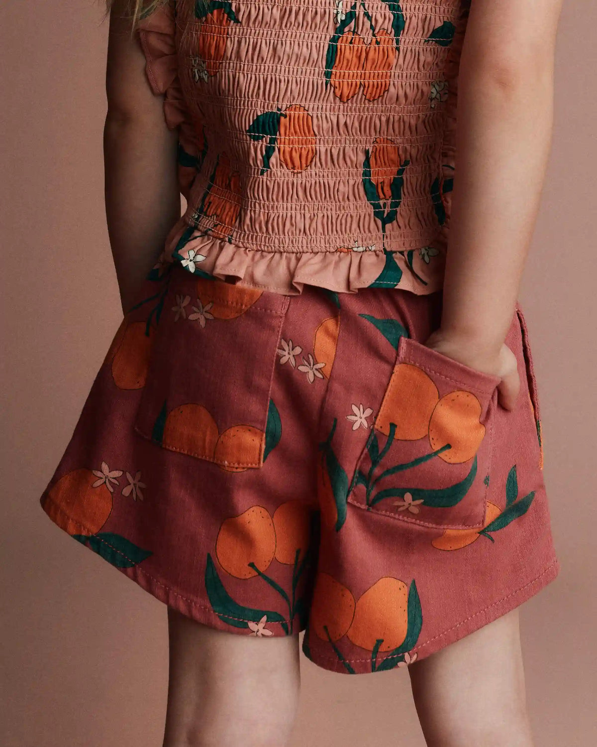 Toddler Girl A-Line Shorts in Clementine Grove Print - Rose