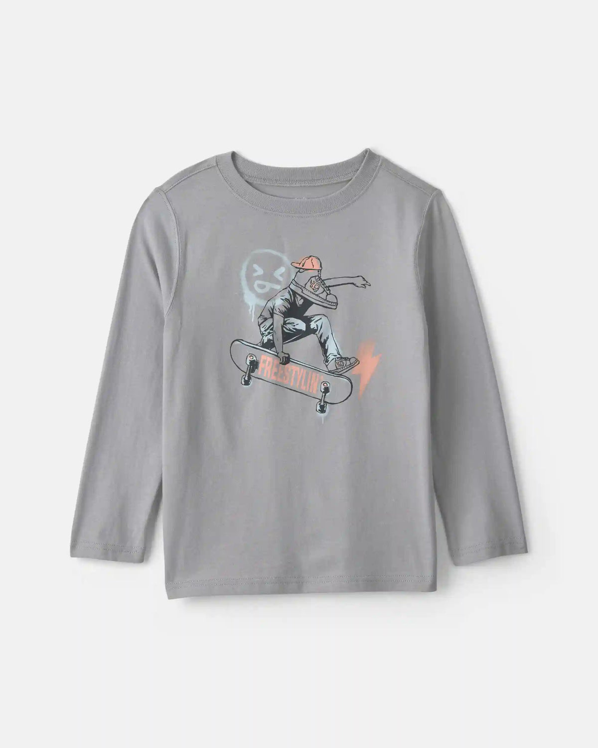 Boys Skateboarder Long-Sleeve Graphic Tee - Grey