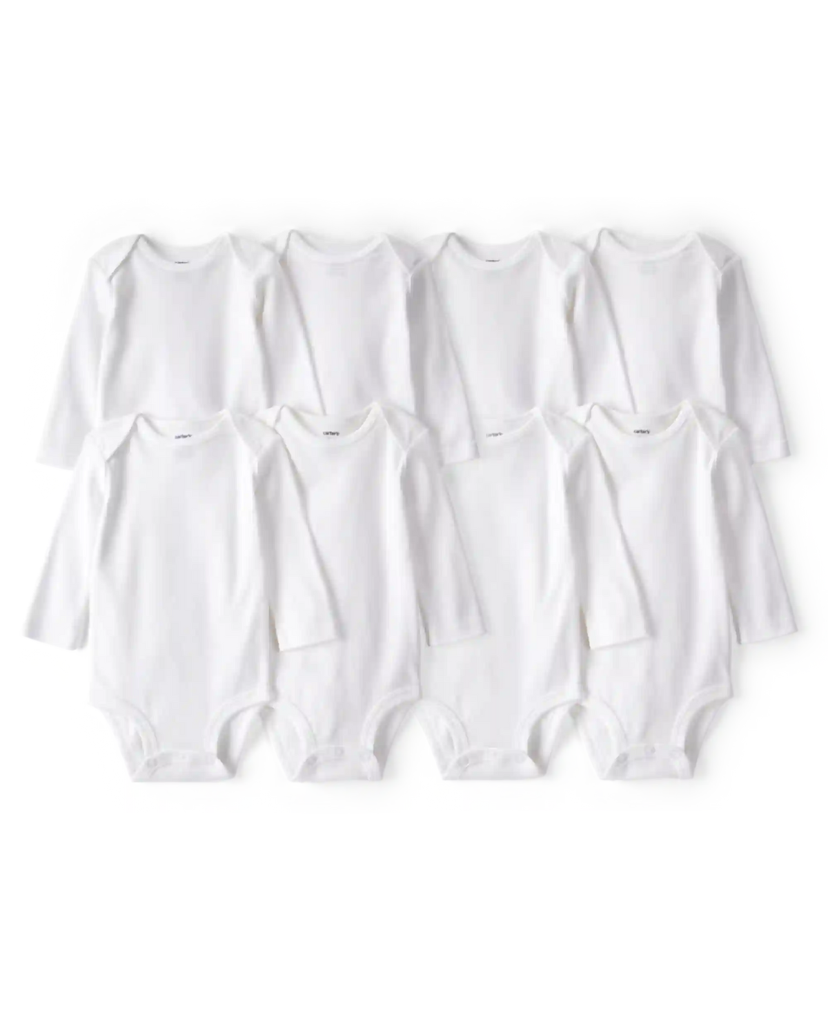 Baby 8-Pack Long Sleeve Cotton Bodysuits - White