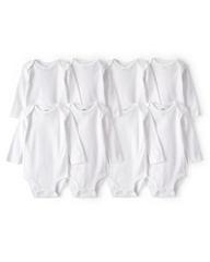 Baby 8-Pack Long Sleeve Cotton Bodysuits - White