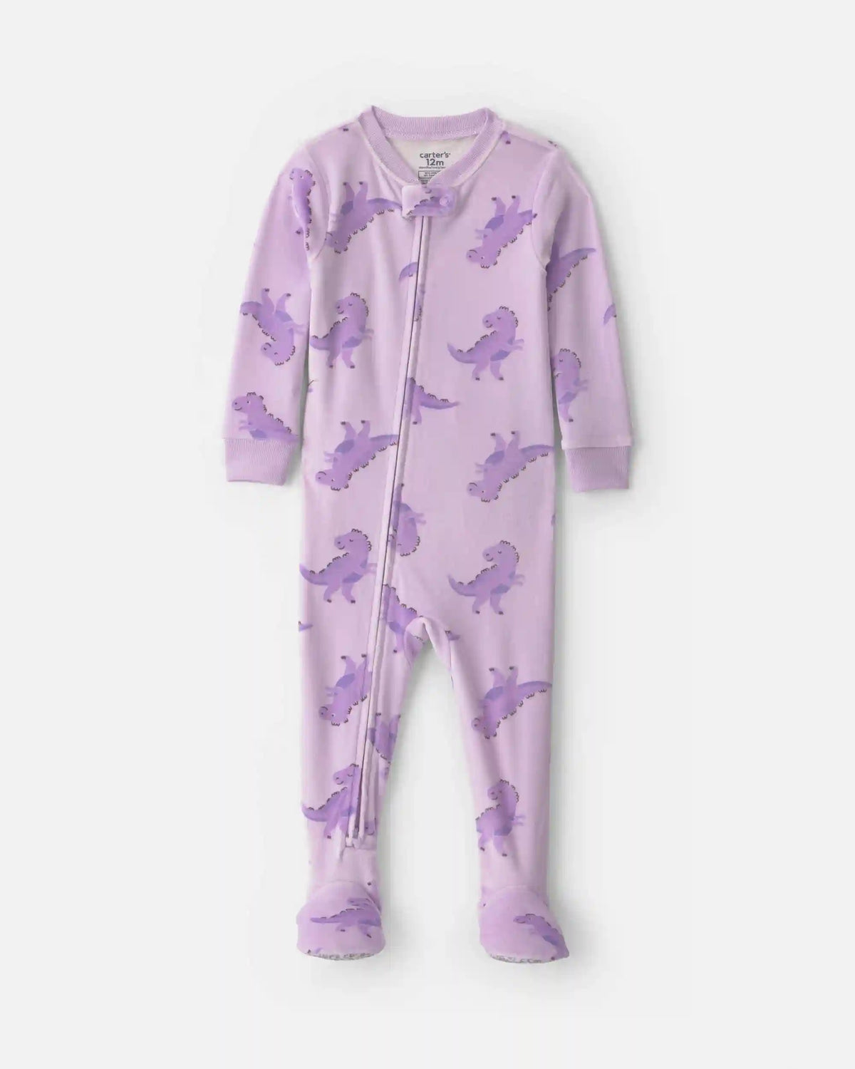 Baby Girl 1-Piece Dino 2-Way Zip DreamPlush Snug Fit Footed Pajama - Purple