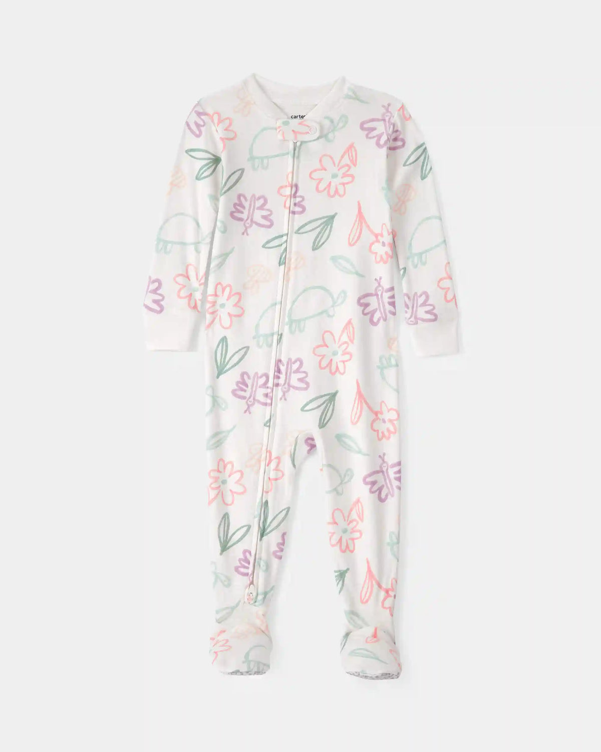 Baby Girl Floral 100% Cotton Snug Fit 1-Piece Pajama - White