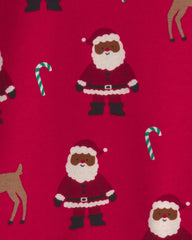 Toddler 2-Piece Brown Santa Christmas 100% Cotton Snug Fit Pajama Set - Red