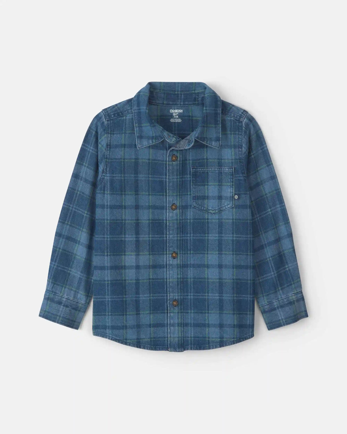 Boys Plaid Long-Sleeve Button-Down Shirt - Navy Blue