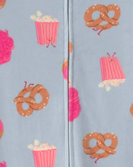 Girls 1-Piece Festival Treats DreamPlush Snug Fit Footed Pajama - Blue/Pink