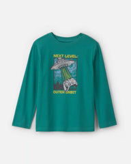 Boys 'Next Level Outer Orbit' Spaceship Long-Sleeve Graphic Tee - Green