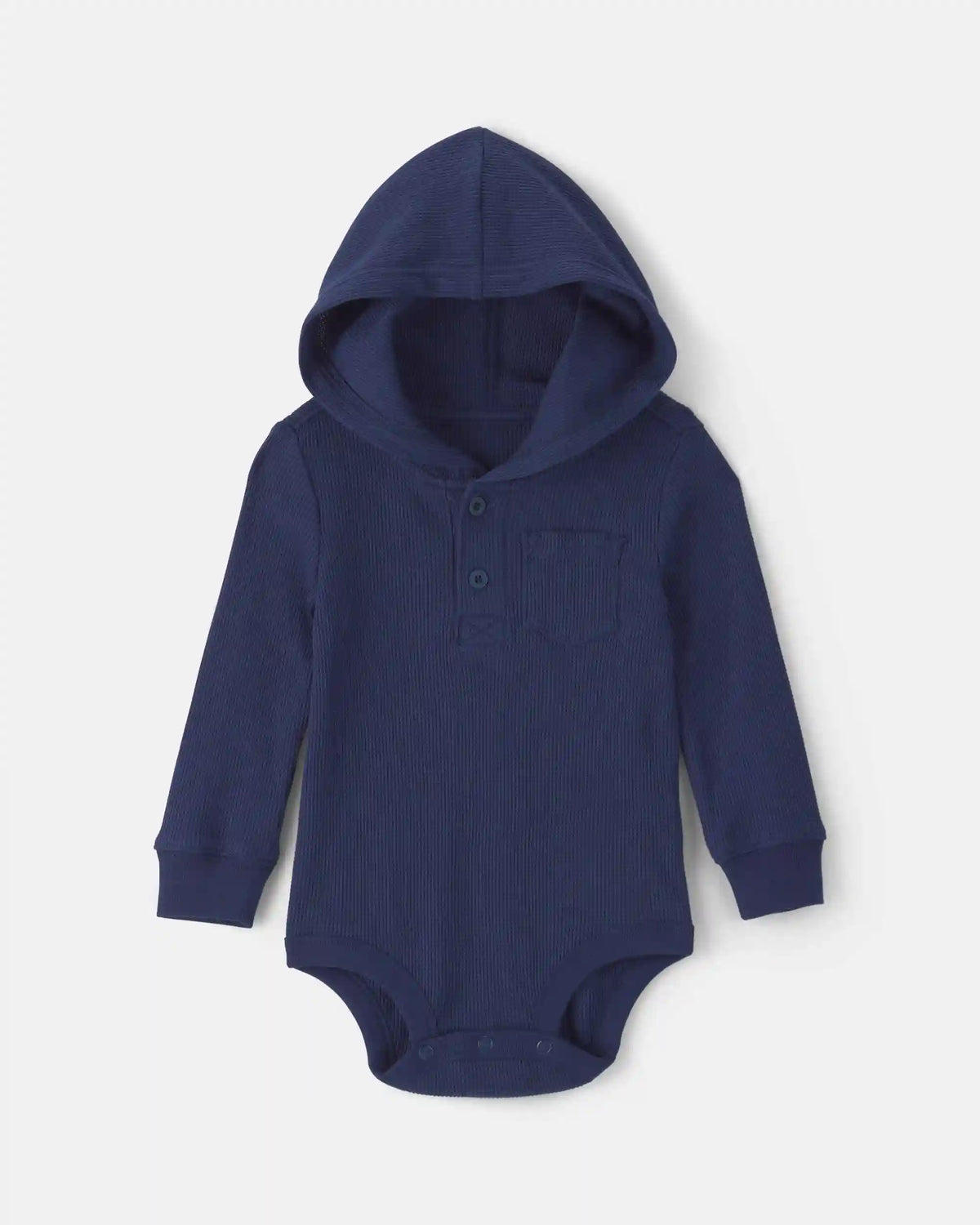 Baby Boy Thermal Long-Sleeve Hooded Bodysuit - Navy Blue