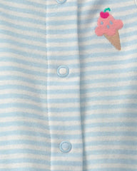 Baby Girl Striped Ice Cream Romper - Blue/White