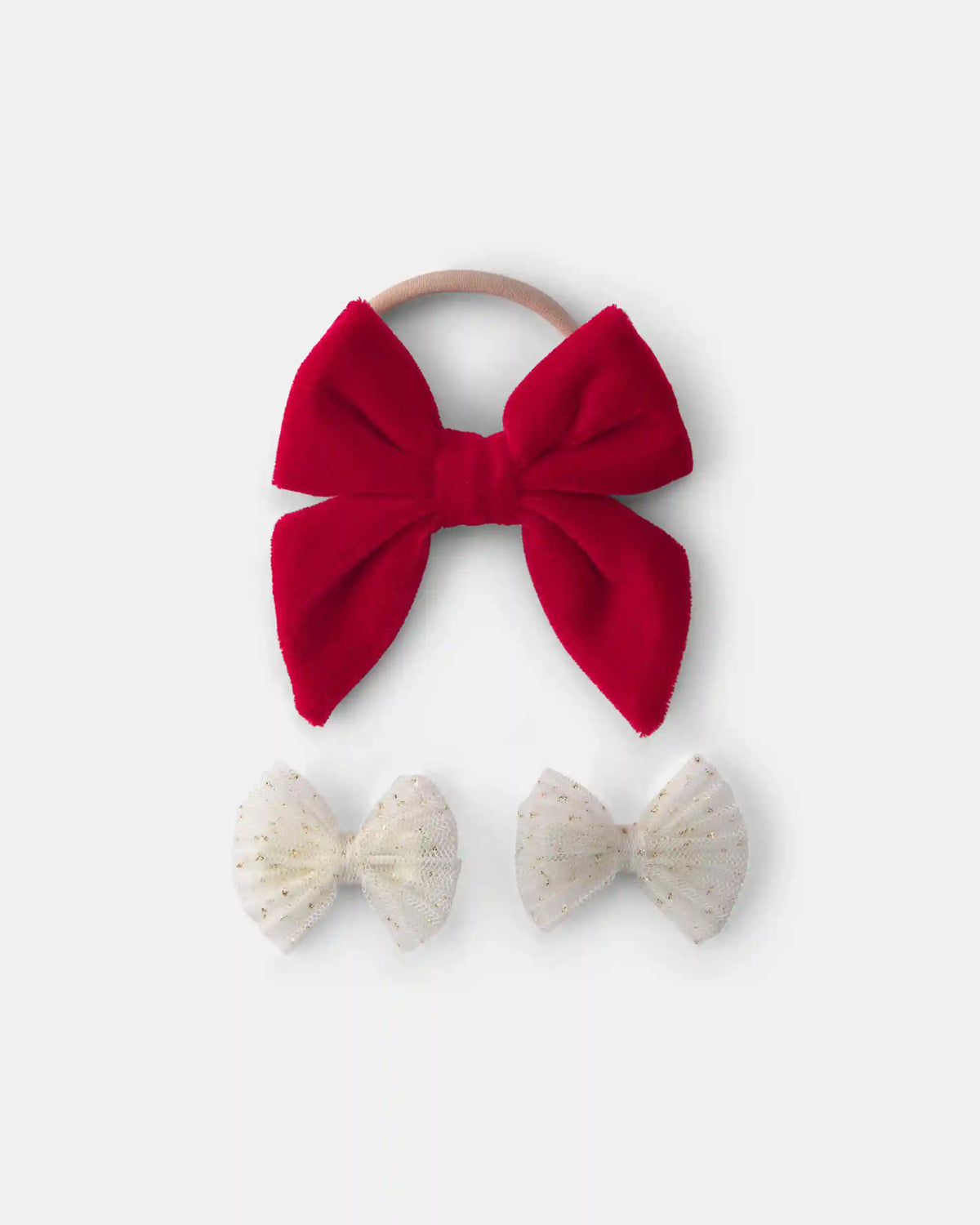 Baby Girl 2-Pack Christmas Bow Headwrap & Hair Clips - White/Red