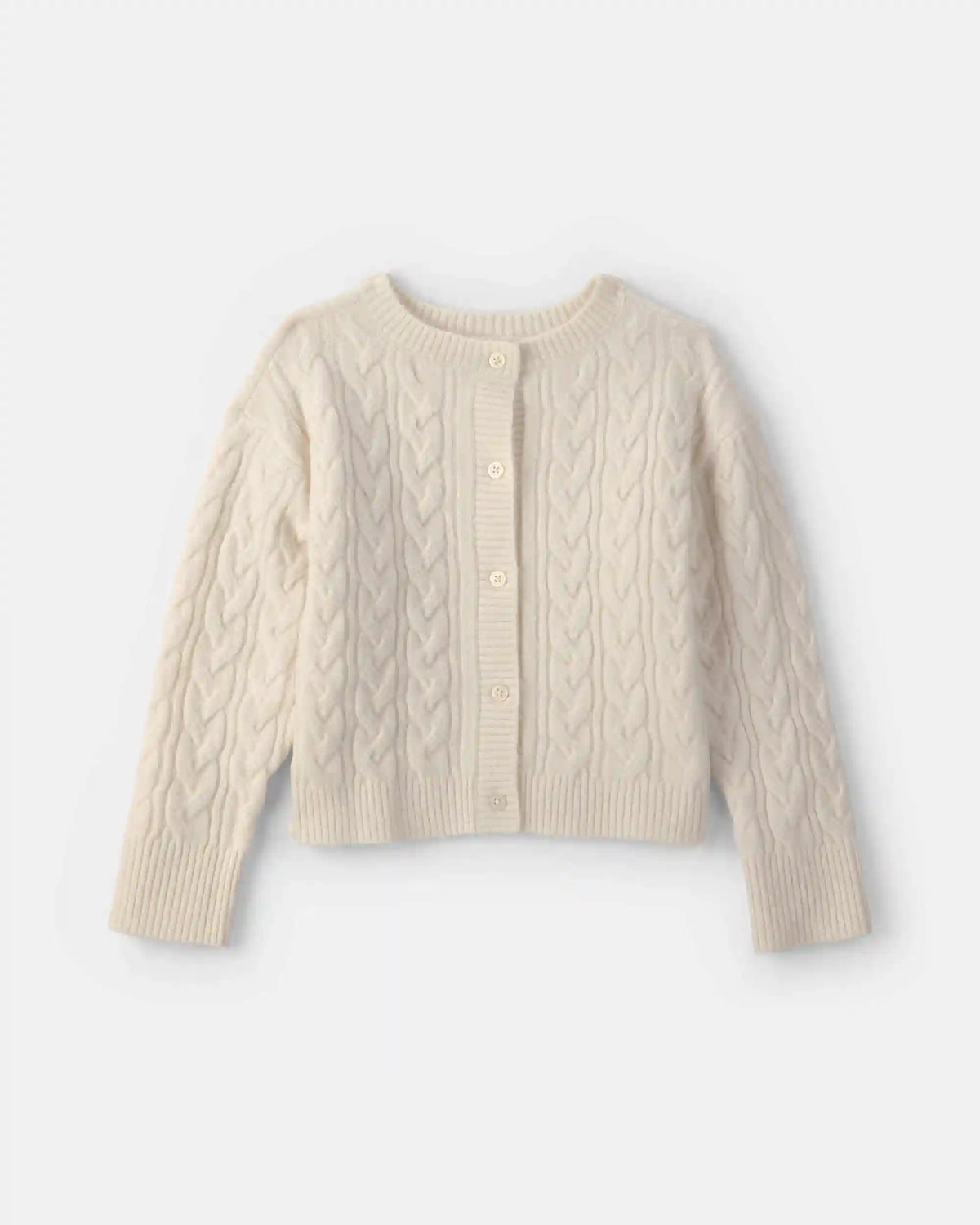 Girls Cable Knit Cardigan Sweater - Cream