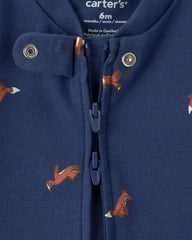 Baby Boy Fox 100% Cotton  2-Way Zip Sleep & Play Pajamas - Navy Blue