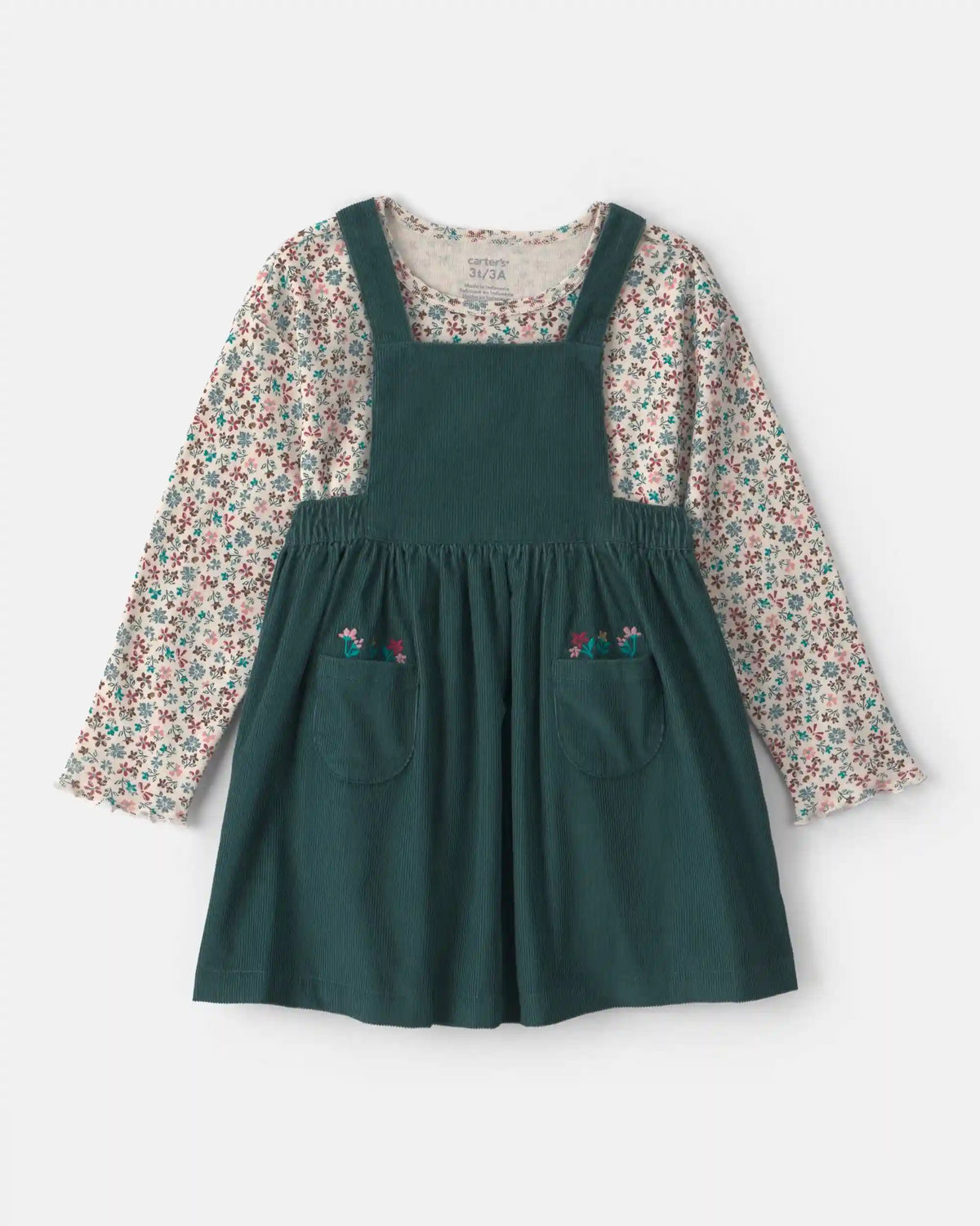 Toddler Girl 2-Piece Floral Corduroy Long-Sleeve Dress Set