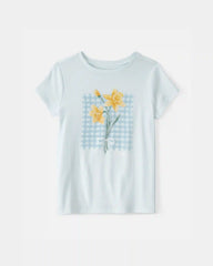 Girls Floral Graphic Tee - Blue