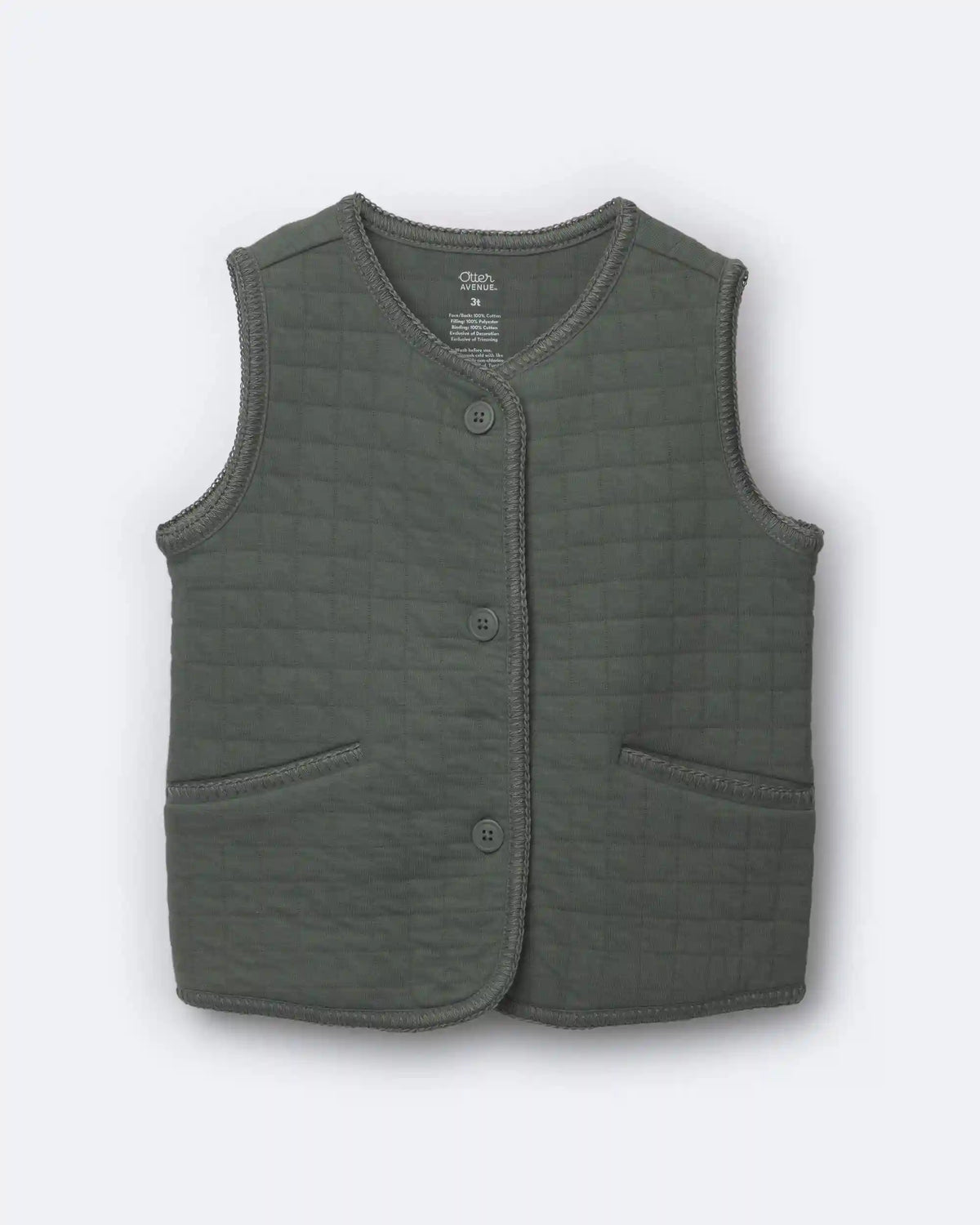 Toddler Girl Quilted Vest - Olive