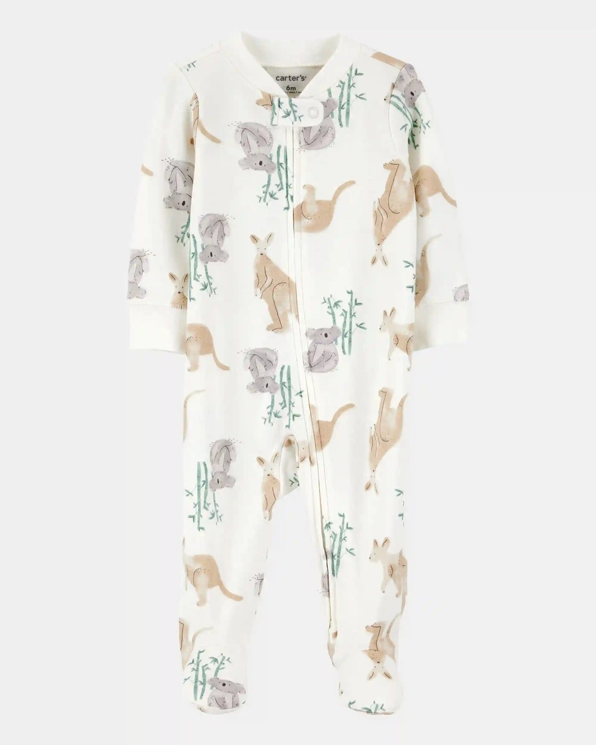 Baby Girl Kangaroo 2-Way Zip Cotton Sleep & Play Pajamas - Ivory