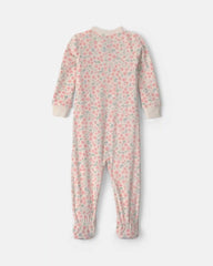 Toddler Girl 1-Piece Floral DreamPlush Snug Fit Footed Pajama - Cream