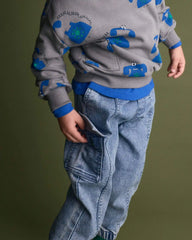 Toddler Denim Cargo Joggers in Avenue Wash - Blue