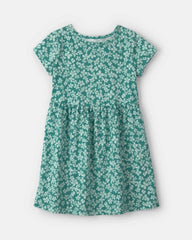 Girls Floral Short-Sleeve Dress - Green