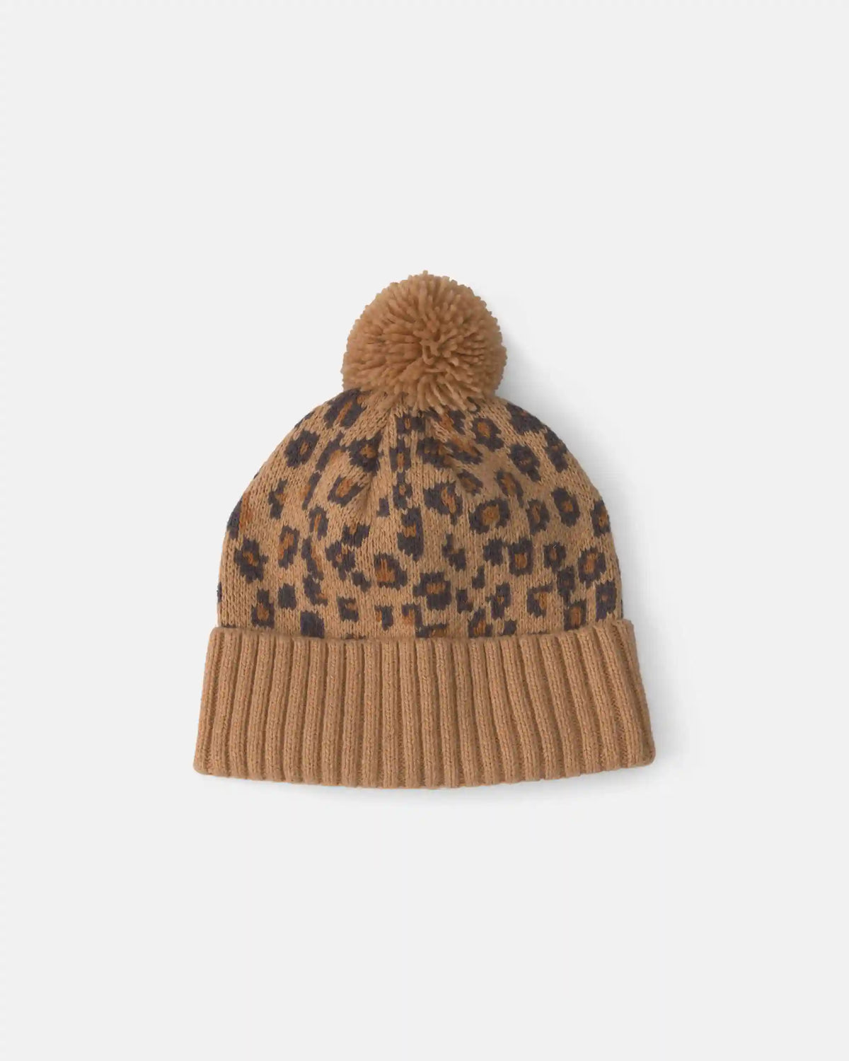 Baby Girl Pom Leopard Beanie - Brown