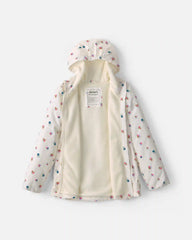 Girls Floral Hooded Midweight Winter Jacket - Cream