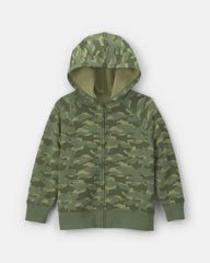 Boys Camo Zip-Up Hoodie - Green