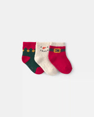 Baby Boy 3-Pack Santa Christmas Booties - Red/White/Green