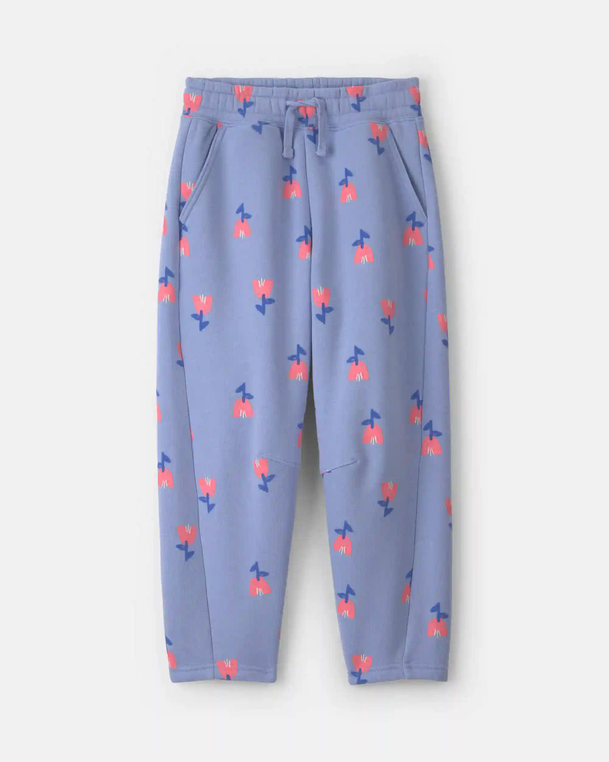 Girls Floral Fleece Barrel Pants - Blue/Pink