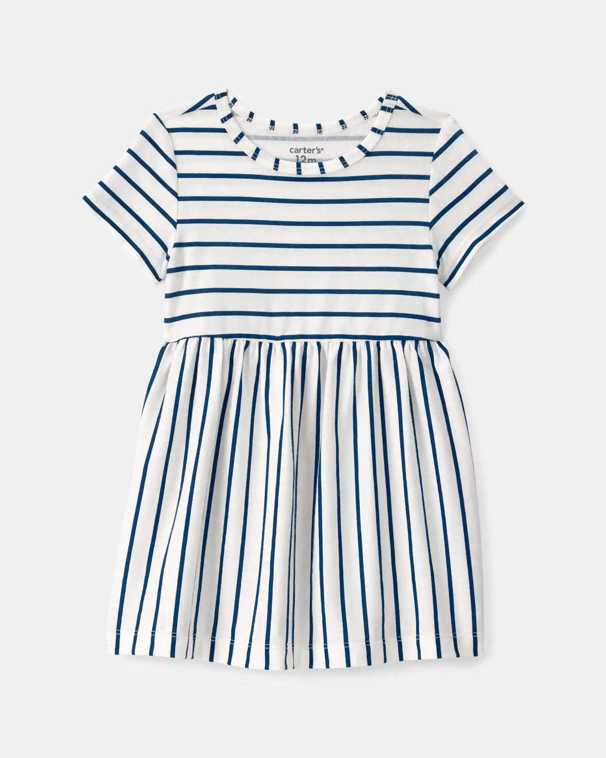 Baby Girl Striped Short-Sleeve Dress - Blue/Ivory