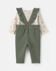 Baby Girl 2-Piece Quilted Overall Set - Olive Green