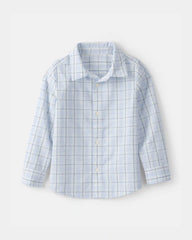 Boys 2-Piece Button-Down Shirt & Pant Set - Blue/Brown