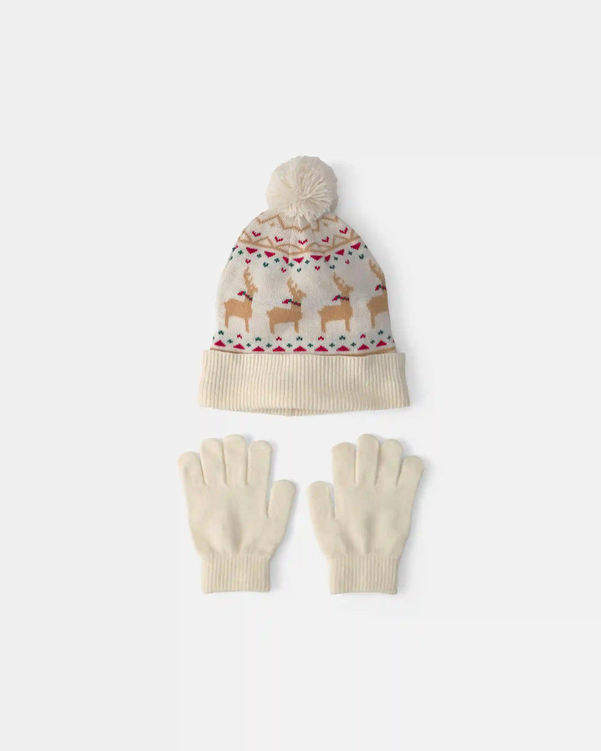 Kids 2-Piece Fair Isle Christmas Beanie & Glove Set - Cream