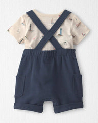 Baby 2-Piece Organic Cotton Shortall Set in Coastal Vacation
