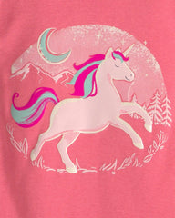 Toddler Girl 4-Piece Unicorn 100% Cotton Snug Fit Pajama Set - Coral/Pink