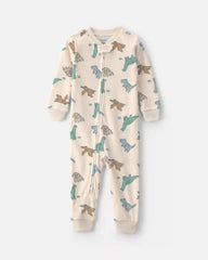 Baby Boy 1-Piece Dino 2-Way Zip DreamPlush Snug Fit Pajama - Cream
