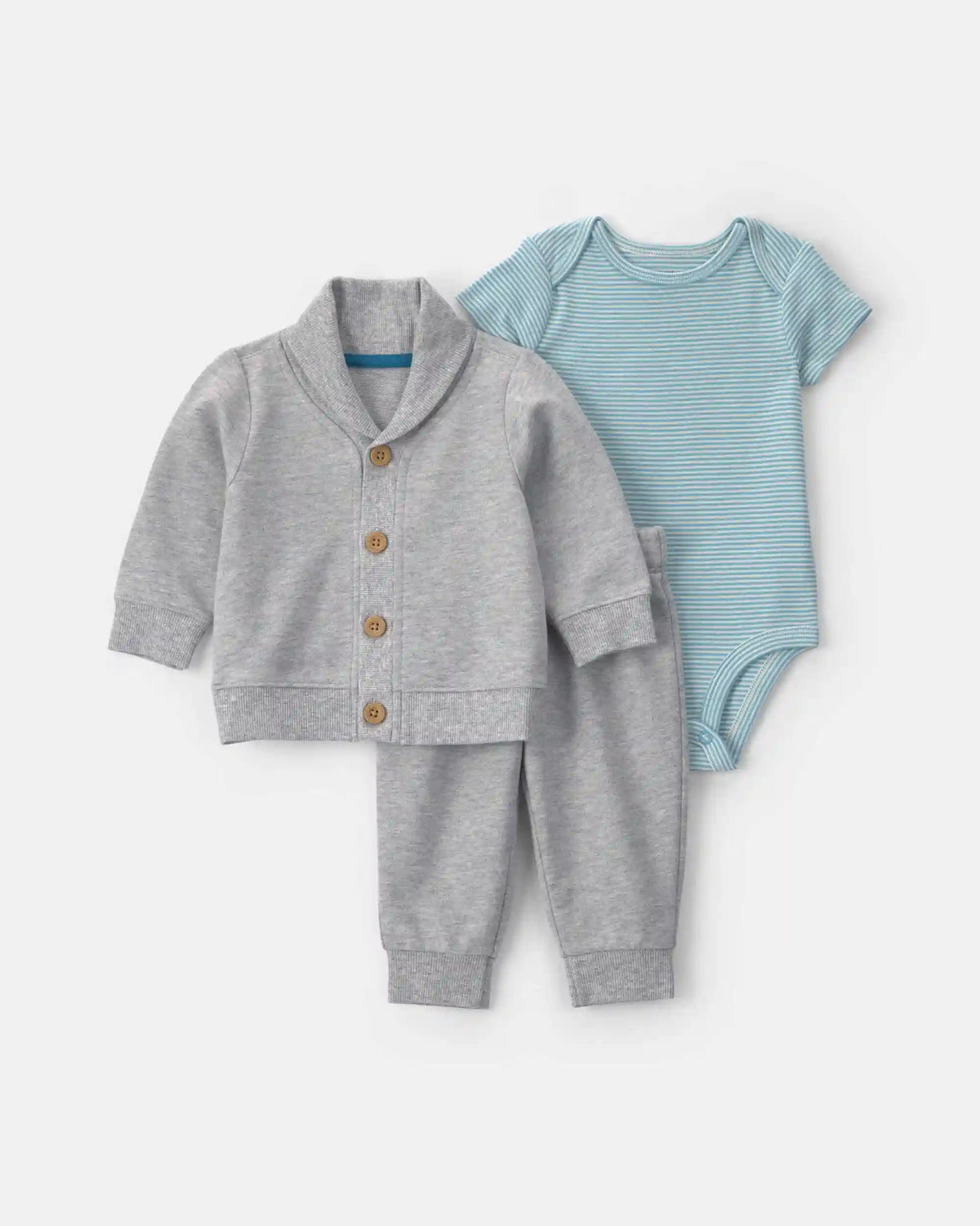 Baby Boy 3-Piece French Terry Layering Set - Grey/Blue