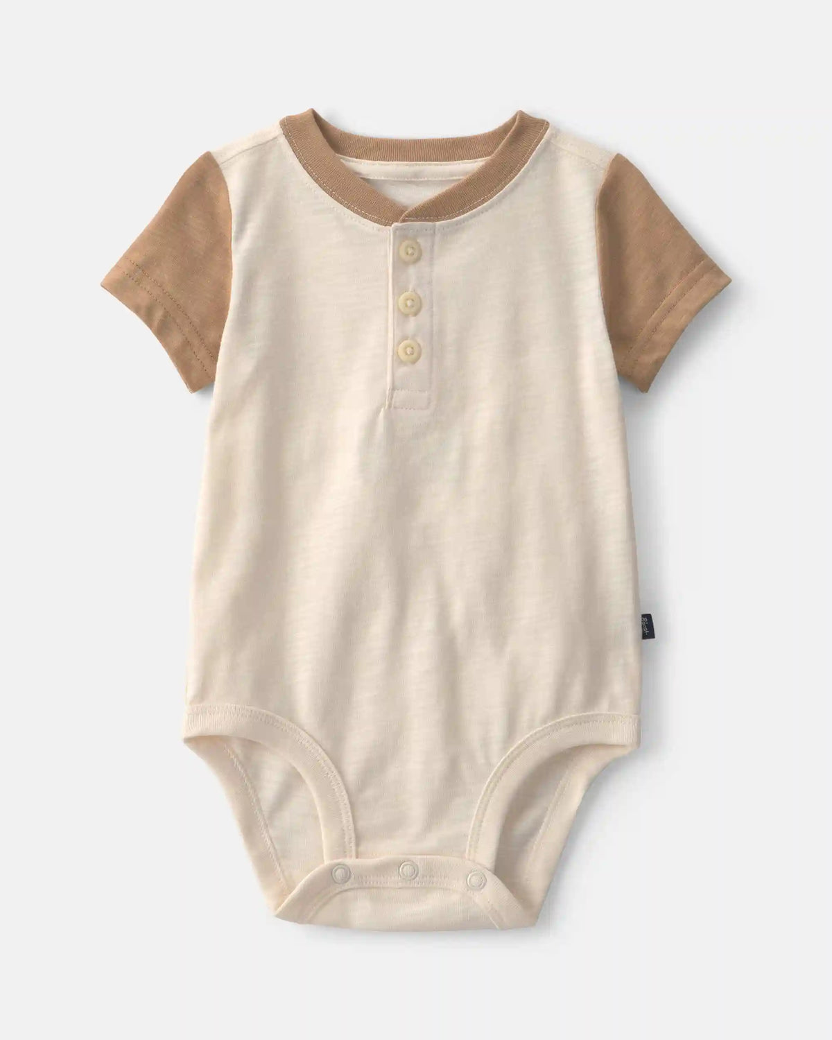 Baby Boy Henley Short-Sleeve Bodysuit - Cream/Brown