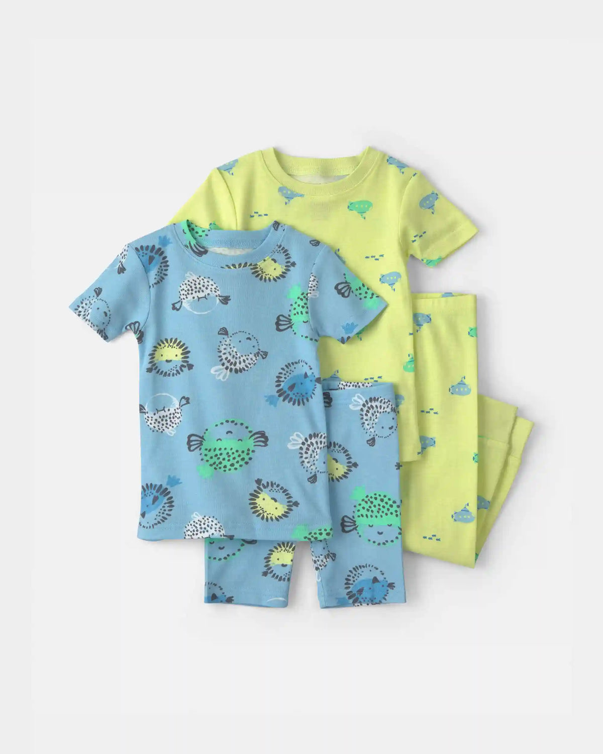Toddler Boy Pufferfish 100% Cotton 4-Piece Pajama Set - Blue/Yellow
