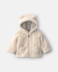 Baby Bear Teddy Fleece Zip-Up Hoodie - Cream