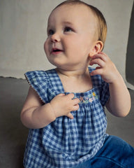 Baby Girl Gingham Twill Top - Blue