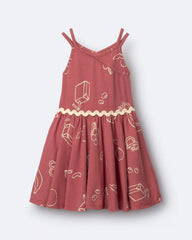 Toddler Girl Ric-Rac Crossover Dress in Snack Print  - Red