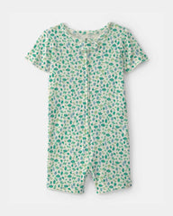 Baby Girl Floral 100% Cotton 1-Piece Romper Pajama - Green
