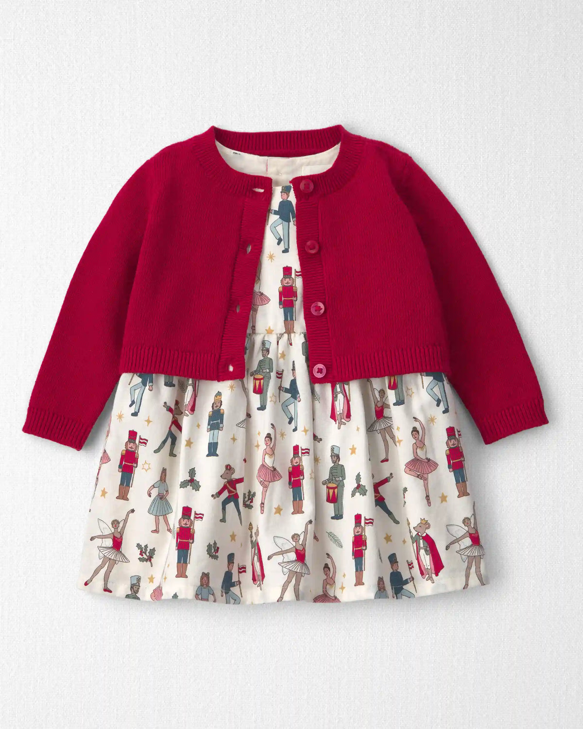 Baby Girl 2-Piece Organic Cotton Cardigan Dress Set in Nutcracker
