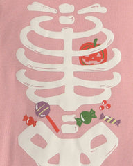Toddler Girl 2-Piece Halloween Glow in the Dark Skeleton 100% Cotton Snug Fit Pajama Set - Pink