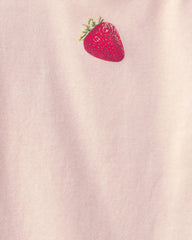 Girls Strawberry Ribbed Tee - Pink