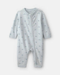 Baby Boy Train 2-Way Zip Long-Sleeve Jumpsuit - Blue