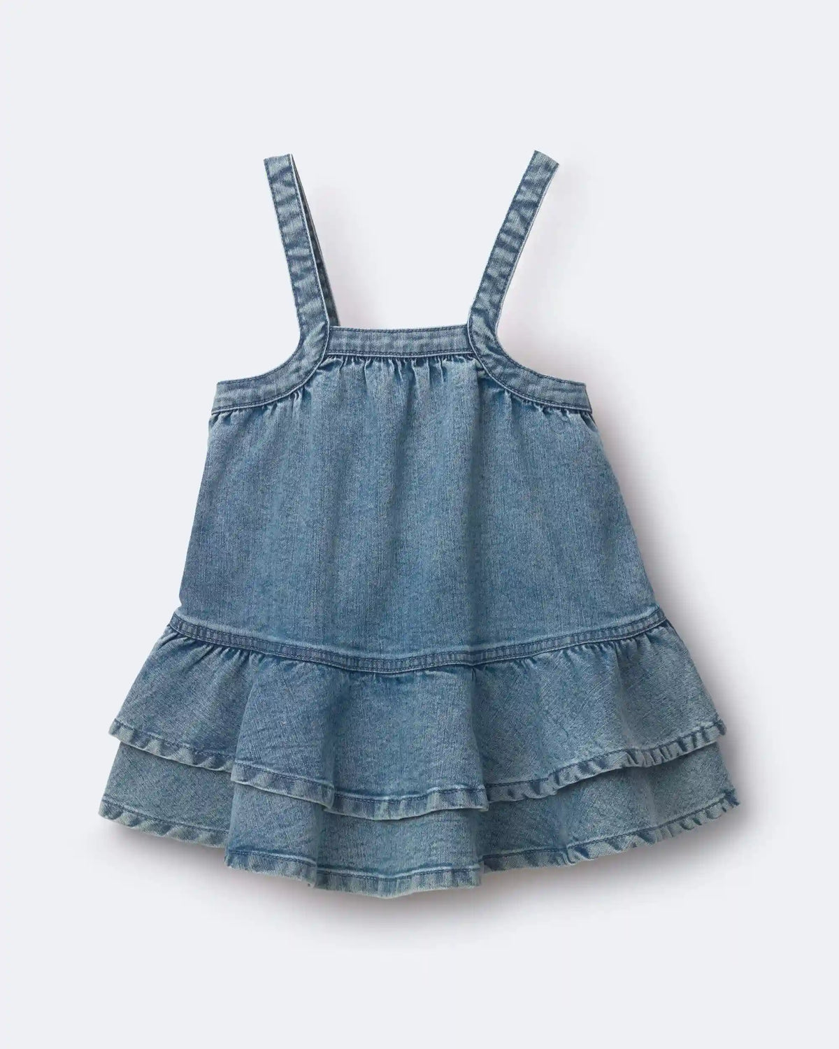 Toddler Girl Ruffle Denim Skirtall in Avenue Wash - Blue